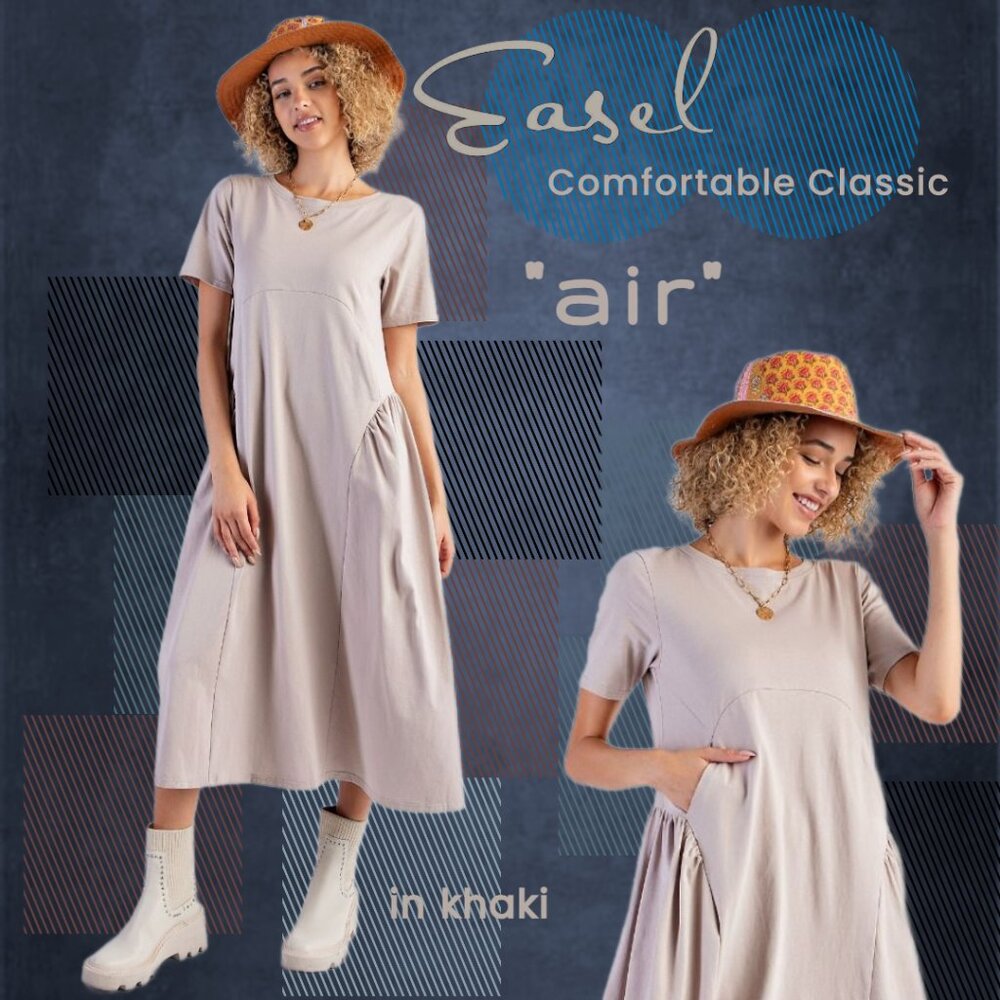 EASEL “air” Short Sleeve Cotton Dress Quality Fit - Loose, Comfortable, Pockets